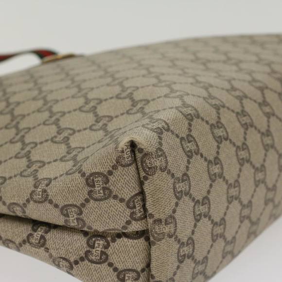 GUCCI GG Plus Canvas Web Sherry Line Tote Bag Beige Red Green Auth ep1048 - Picture 15 of 16